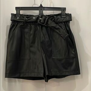 Ci Sono Black Vegan Leather Belted Shorts